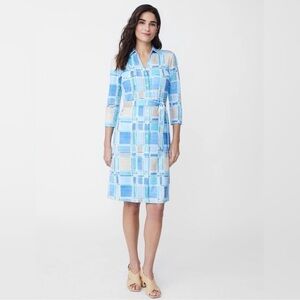 J. McLaughlin Brynn Tile Print Jersey Knit Collared V-Neck 3/4 Sleeve Dress NWT